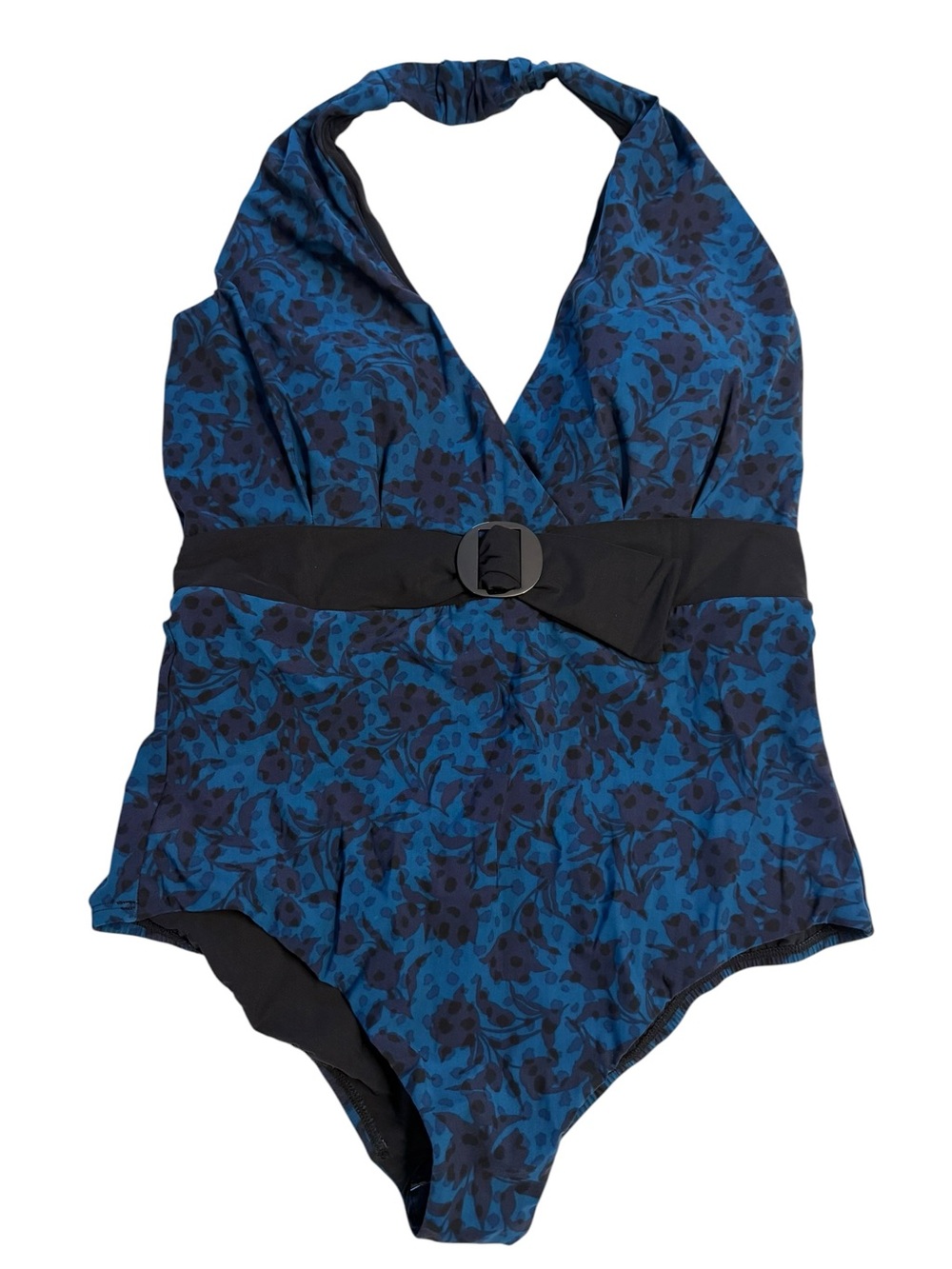 Amoressa Flower Fair Lily blue floral halter one piece swimsuit 14 tummy control